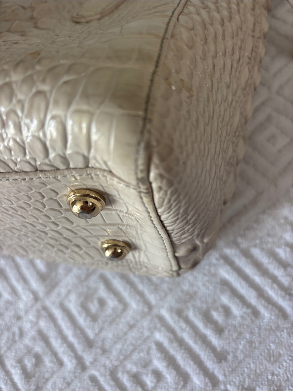 Brahmin Cream Croc-Embossed Satchel with Gray Trim - Picture 8 of 9